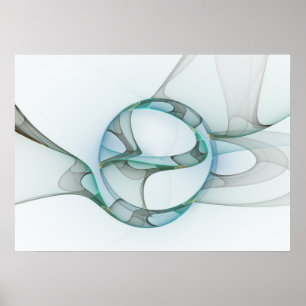 Affiches Art fractal abstrait moderne bleu turquoise gris