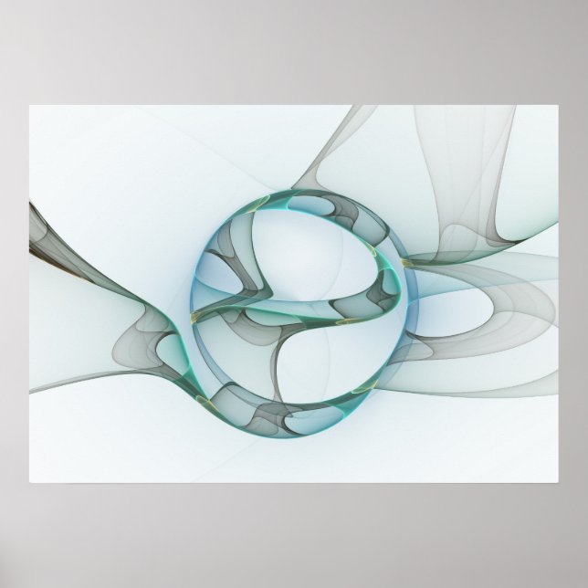 Affiches Art fractal abstrait moderne bleu turquoise gris (Devant)