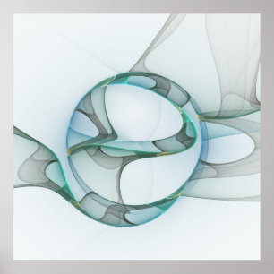 Affiches Art fractal bleu turquoise gris Élégance abstraite