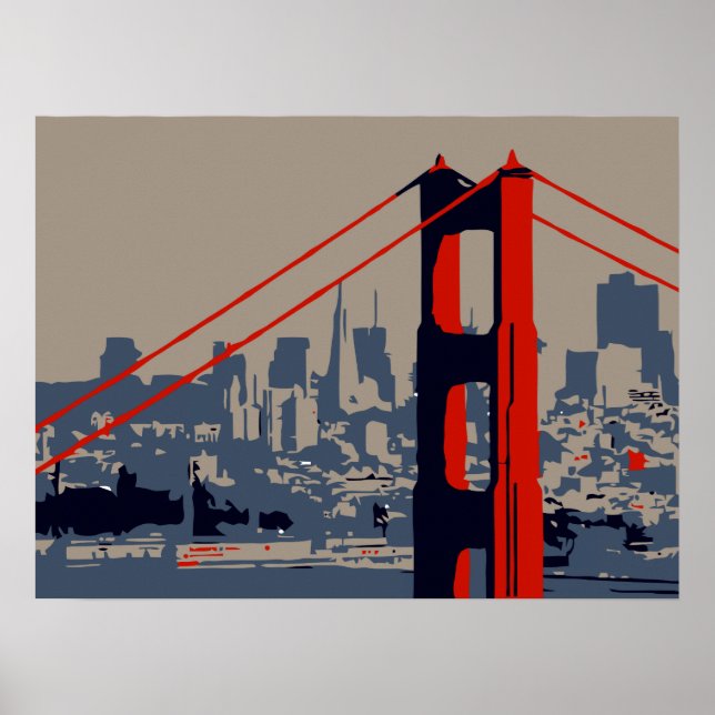 Affiches Art moderne : Golden Gate Bridge et skyline (Devant)