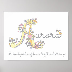 Affiches Art monogramme Les filles Aurora nom signifiant af