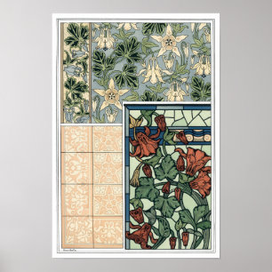 Affiches Art Nouveau vintage, fleurs de Colombine Aquilegia