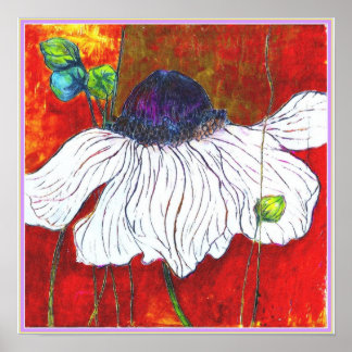 Affiches ART-ON-CANVAS : 'Anémone de nuit blanche' 15"x15"