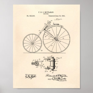 Affiches Art vintage de brevet de la bicyclette 1891 -