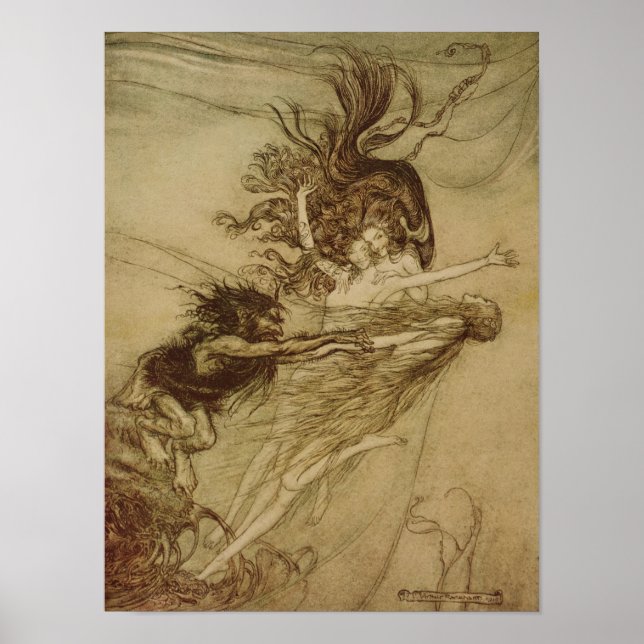 Affiches Arthur Rackham | Les Rhinemaidens taquinant Alberi (Devant)