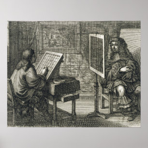 Affiches Artiste peignant un portrait sur une grille pour u