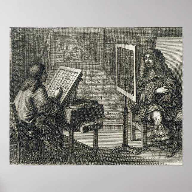 Affiches Artiste peignant un portrait sur une grille pour u (Devant)