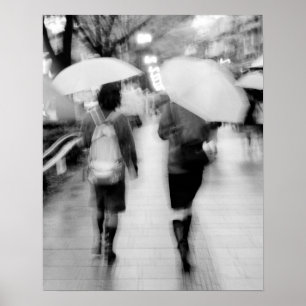 Affiches Asie, Japon, Tokyo. Jeunes femmes et parapluies.