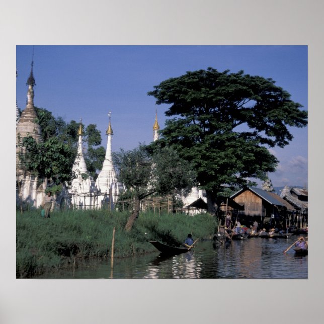 Affiches Asie, Myanmar, Inle Lake. Un marché flottant. (Devant)