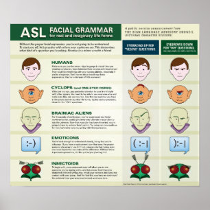 Affiches ASL Grammaire faciale pour diverses formes de vie.