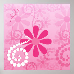 Affiches Assez le rose fleurit le rétro motif mignon de