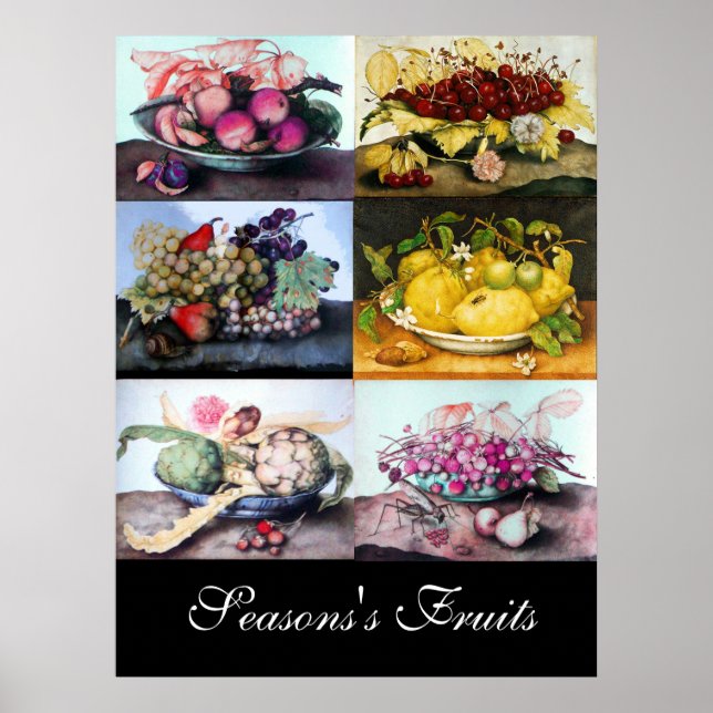 Affiches Assiettes de fruits /Cerises, citrons, raisins, ar (Devant)