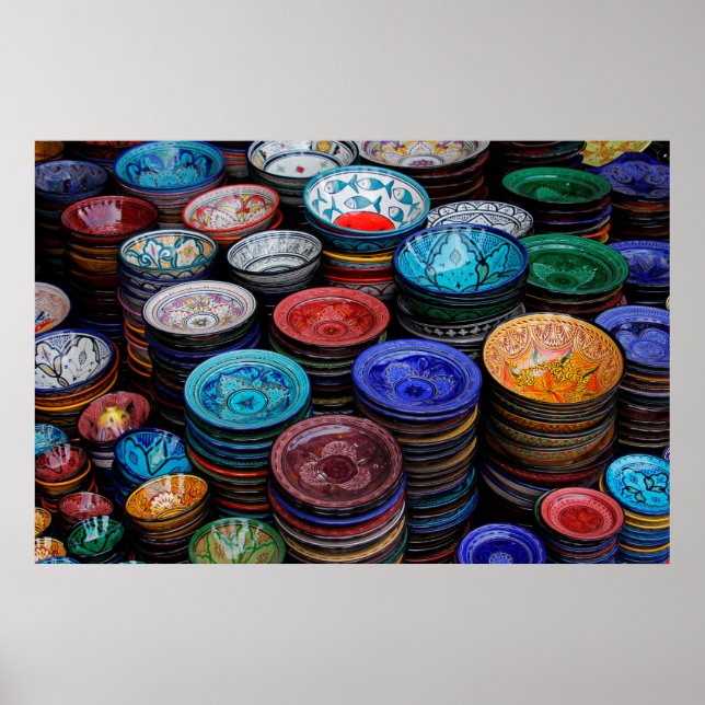 Affiches Assiettes marocaines au marché (Devant)