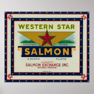 Affiches Astoria, Orégon - étiquette saumoné de caisse