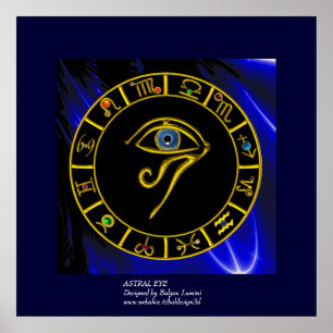 AFFICHES ASTRAL HORUS EYE, GRAPHE BLUE TALISMAN OR ZODIAC