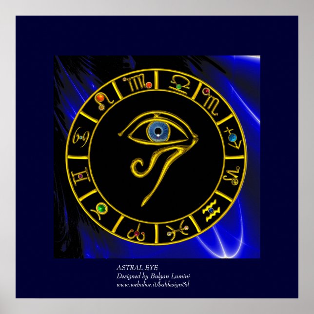 AFFICHES ASTRAL HORUS EYE, GRAPHE BLUE TALISMAN OR ZODIAC (Devant)
