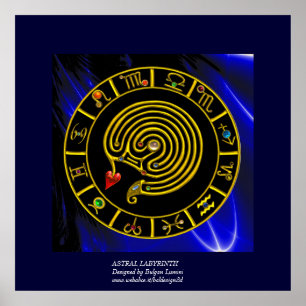 Affiches ASTRAL LABYRINTH GOLD ZODIAC CHART Astrologie