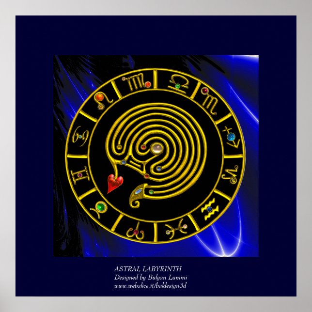 Affiches ASTRAL LABYRINTH GOLD ZODIAC CHART Astrologie (Devant)