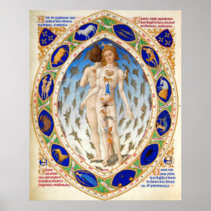 AFFICHES ASTROLOGIE ANTIQUE, MICROCOSME ET SIGNES DU ZODIAQ