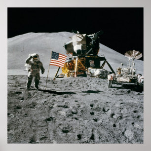 Affiches Astronaut and American Flag Apollo Moon Mission