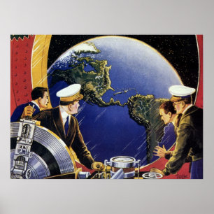 Affiches Astronautes de la science-fiction vintage en orbit