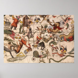 Affiches Astronomie vintage, Carte des étoiles par Johannes