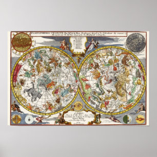 Affiches Astronomie Vintage, Carte Planisphère Céleste