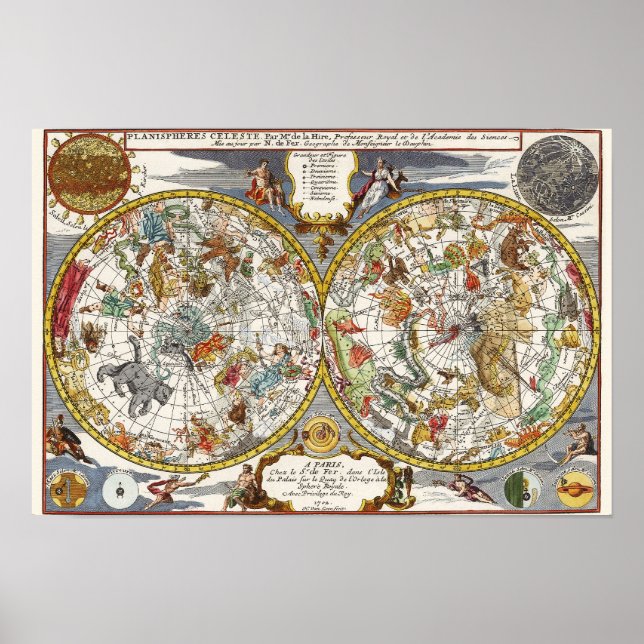 Affiches Astronomie Vintage, Carte Planisphère Céleste (Devant)
