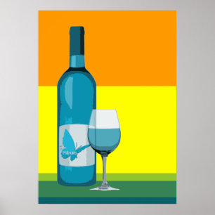 Affiches asyrum : verre de vin pop et bouteille