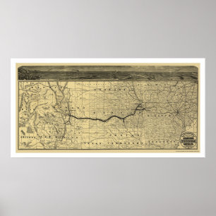 Affiches Atchison Topeka Père Noël Fé Railroad Map 1880