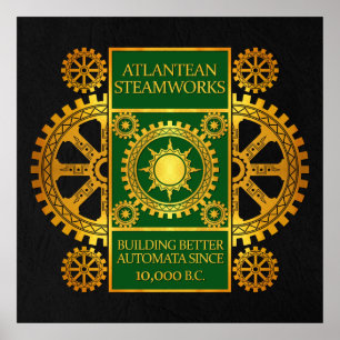 Affiches Atlantean Steamworks - Gold & Green on Black