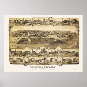 Affiches Atlantic City, NJ Carte panoramique - 1880
