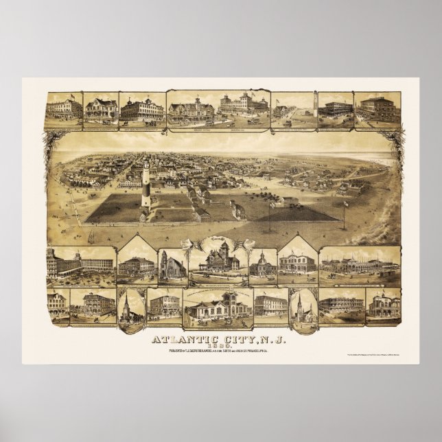 Affiches Atlantic City, NJ Carte panoramique - 1880 (Devant)