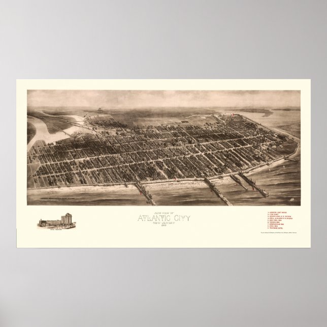 Affiches Atlantic City, NJ Panoramic Map - 1909 (Devant)