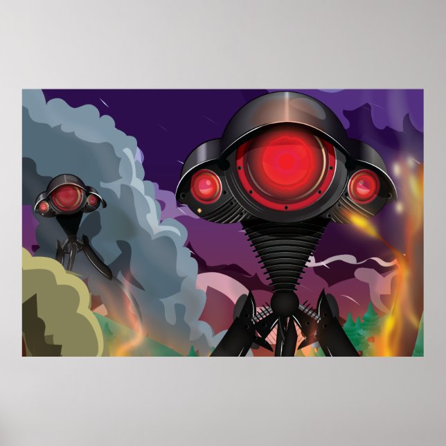 Affiches Attaque de trépied alien de science-fiction ! (Devant)