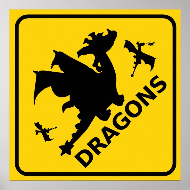 Affiches Attention aux dragons Signal d'avertissement (Devant)