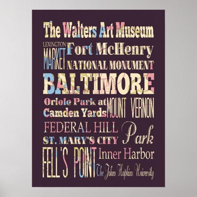 Affiches Attractions et lieux célèbres de Baltimore, Maryla (Devant)