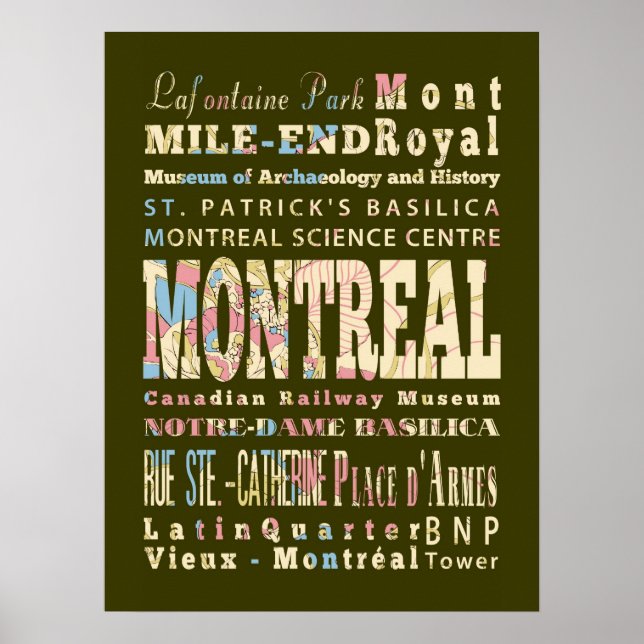 Affiches Attractions et lieux célèbres de Montréal, Québec. (Devant)