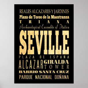 Affiches Attractions & Lieux célèbres de Séville, Espagne