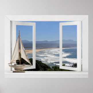 Affiches Au bord de l'océan -- Vue de fenêtre ouverte avec