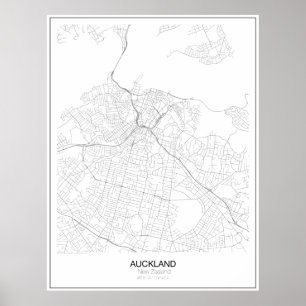 Affiches Auckland, Nouvelle-Zélande Carte Minimaliste