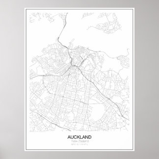 Affiches Auckland, Nouvelle-Zélande Carte Minimaliste