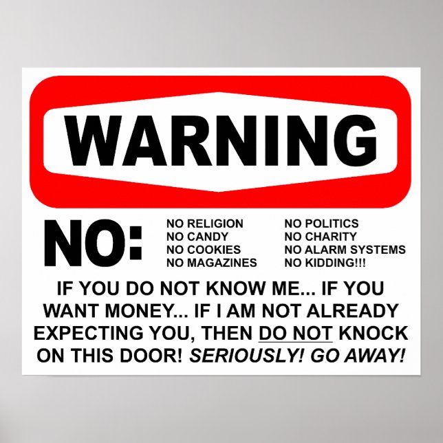 Affiches Aucun panneau d'avertissement pour les solliciteur (Devant)