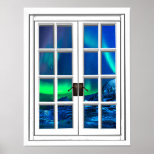Affiches Aurora Borealis Northern Lights Faux Window Art