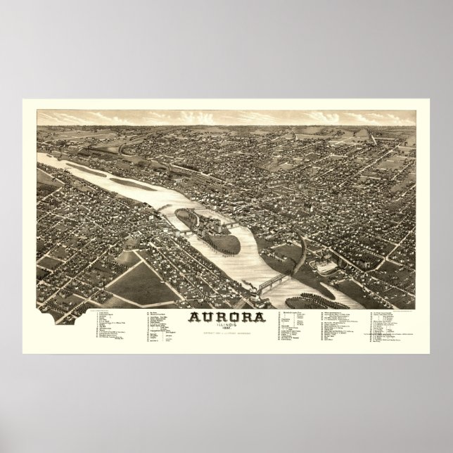 Affiches Aurora, IL Carte panoramique - 1882 (Devant)