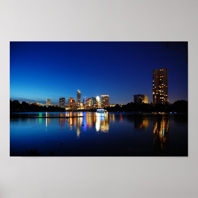 Affiches Austin Texas Downtown Night Skyline Ladybird Lake (Devant)