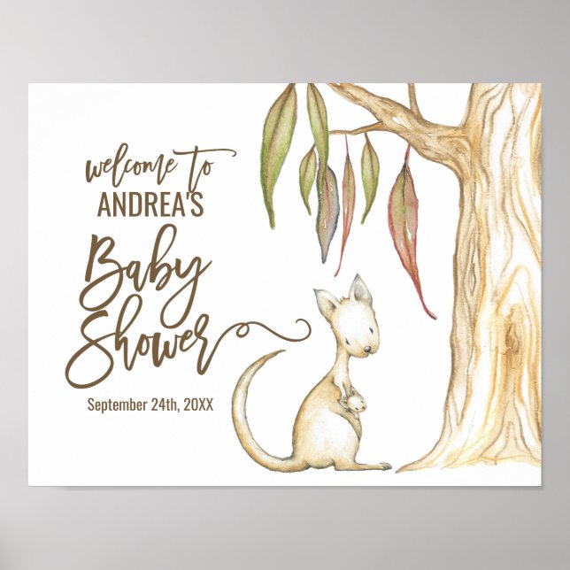 Affiches Australie Kangaroo Neutral Baby shower Bienvenue (Devant)