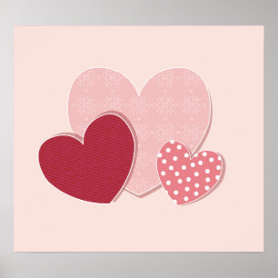 Affiches Autocollant de papier de coeurs roses