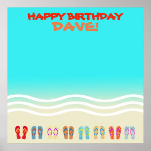 Affiches Autographe d'anniversaire de la fête de plage