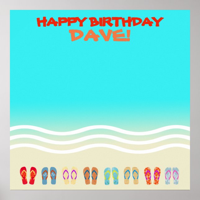 Affiches Autographe d'anniversaire de la fête de plage (Devant)